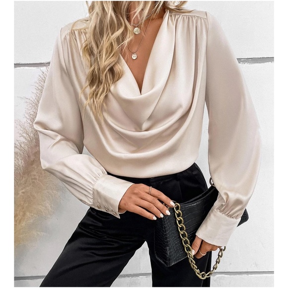 Tops - Luxe Draped Neck Office Work Blouse